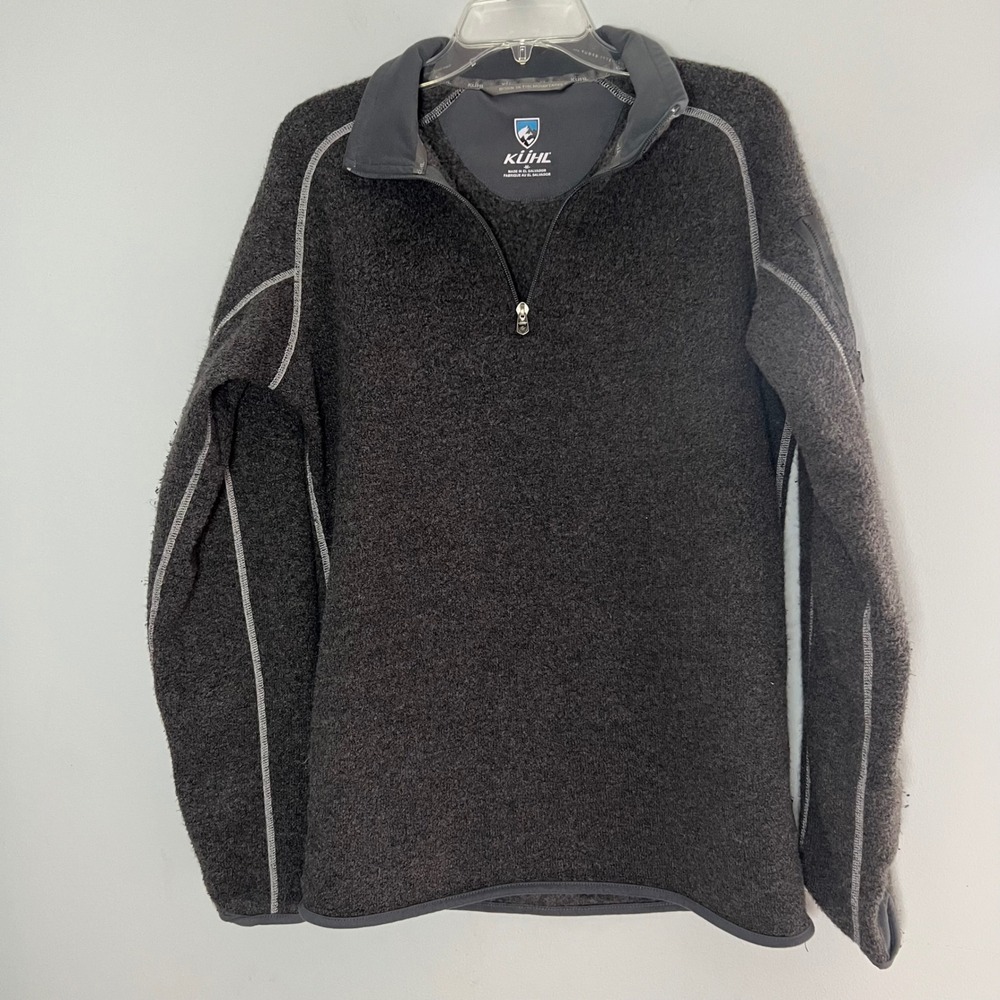 Kuhl Revel 1/4 Zip Alfpaca Fleece Pullover Mens Medium Gray Sweater Gorp Hiking‎